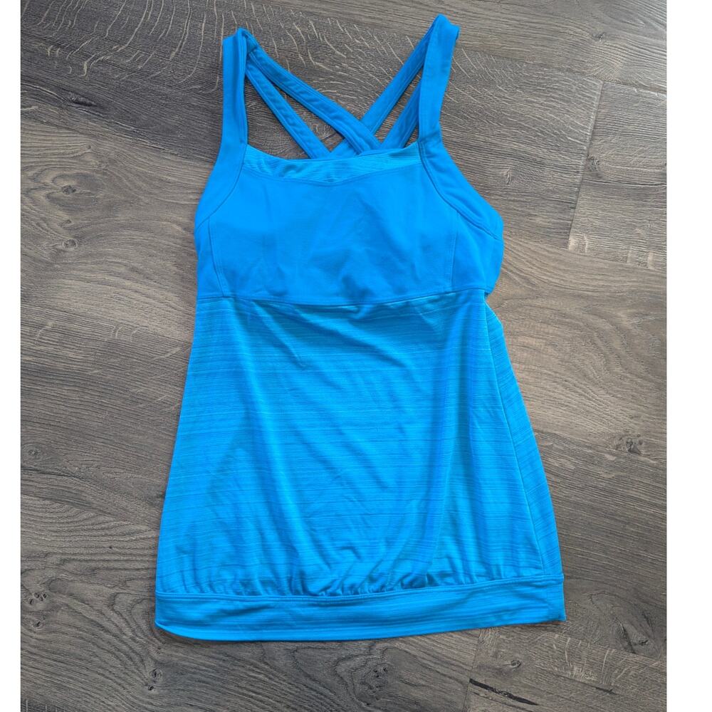 Athleta Workout Built-In Bra Tank w/ Strappy Back Sz XS Turquoise